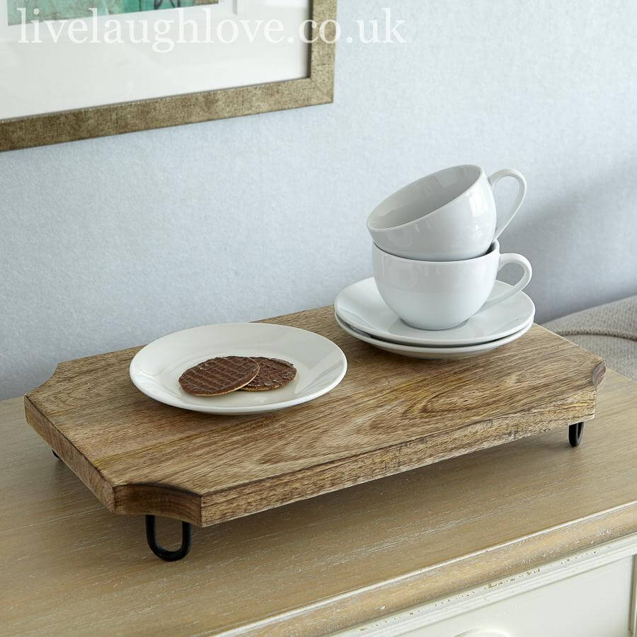 Wooden Serving Board Raised Design with Metal Legs