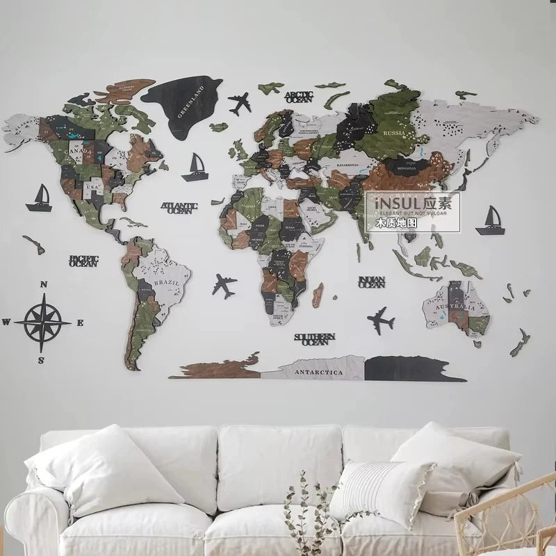World Map Wall Art 3D Layered Wood Engraved Country Names