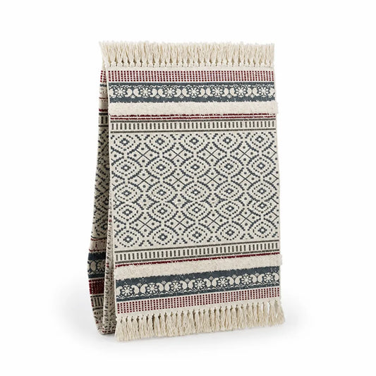 Woven Bed Runner Cotton Blend Low Pile Fringed Edges
