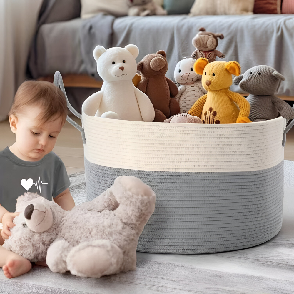 Woven Storage Basket Large Built-In Handles Machine Washable