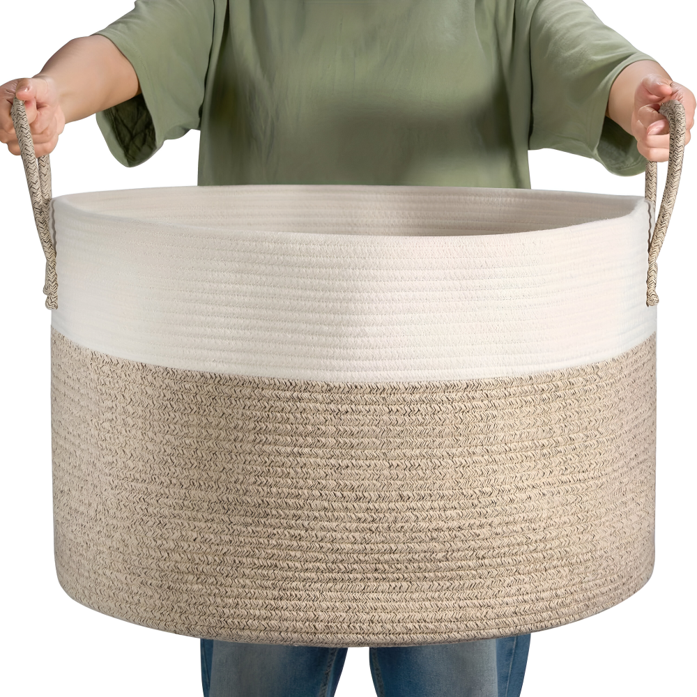 Woven Storage Basket Large Built-In Handles Machine Washable