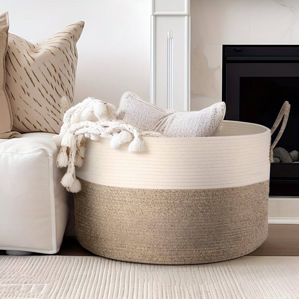 Woven Storage Basket Large Built-In Handles Machine Washable