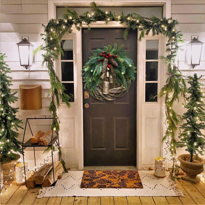 Wreath Pinecones Berries Golden Bells Weather-Resistant 17-Inch